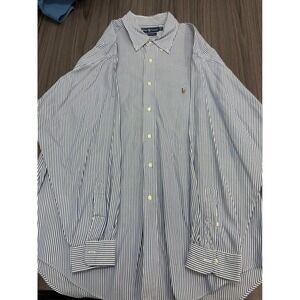 Ralph Lauren Yarmouth Button Down Shirt Blue White Stripe Oxford Mens 17.5 XL